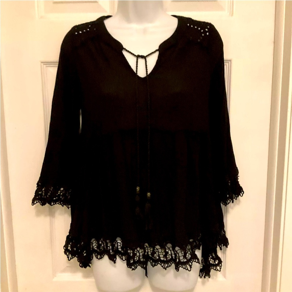 Knox Rose‎ Black Boho High/Low Hem Top Size S